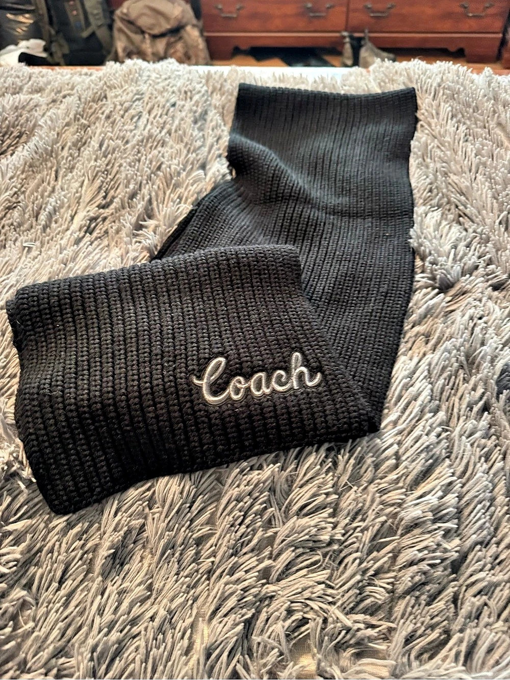 Coach Ribbed Script Logo Scarf Black Style 79816